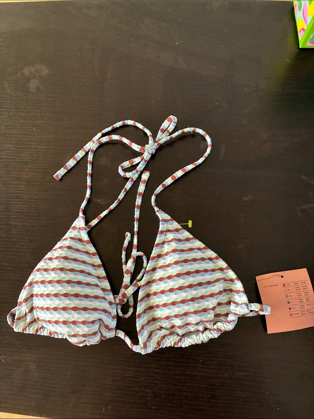 Shade & Shore Striped Triangle Bikini Top in Light Blue, green and brown